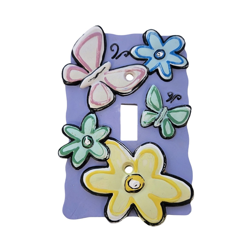 Y2K Girls Borders Unlimited Ceramic Butterfly Flower Light Switch Plate Cover